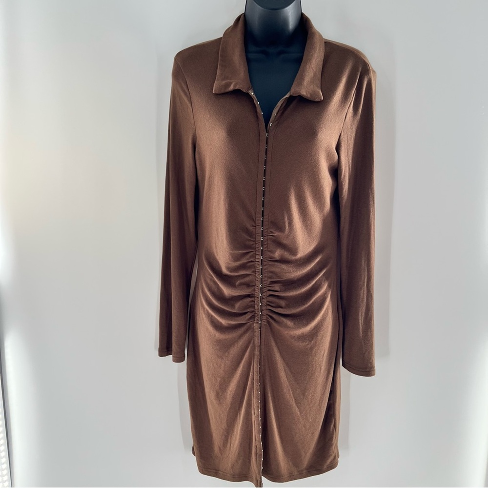 Cider Chocolate Long Sleeve Ruched Front Dress w/ Hook-Eye Closure NWT-Size XL